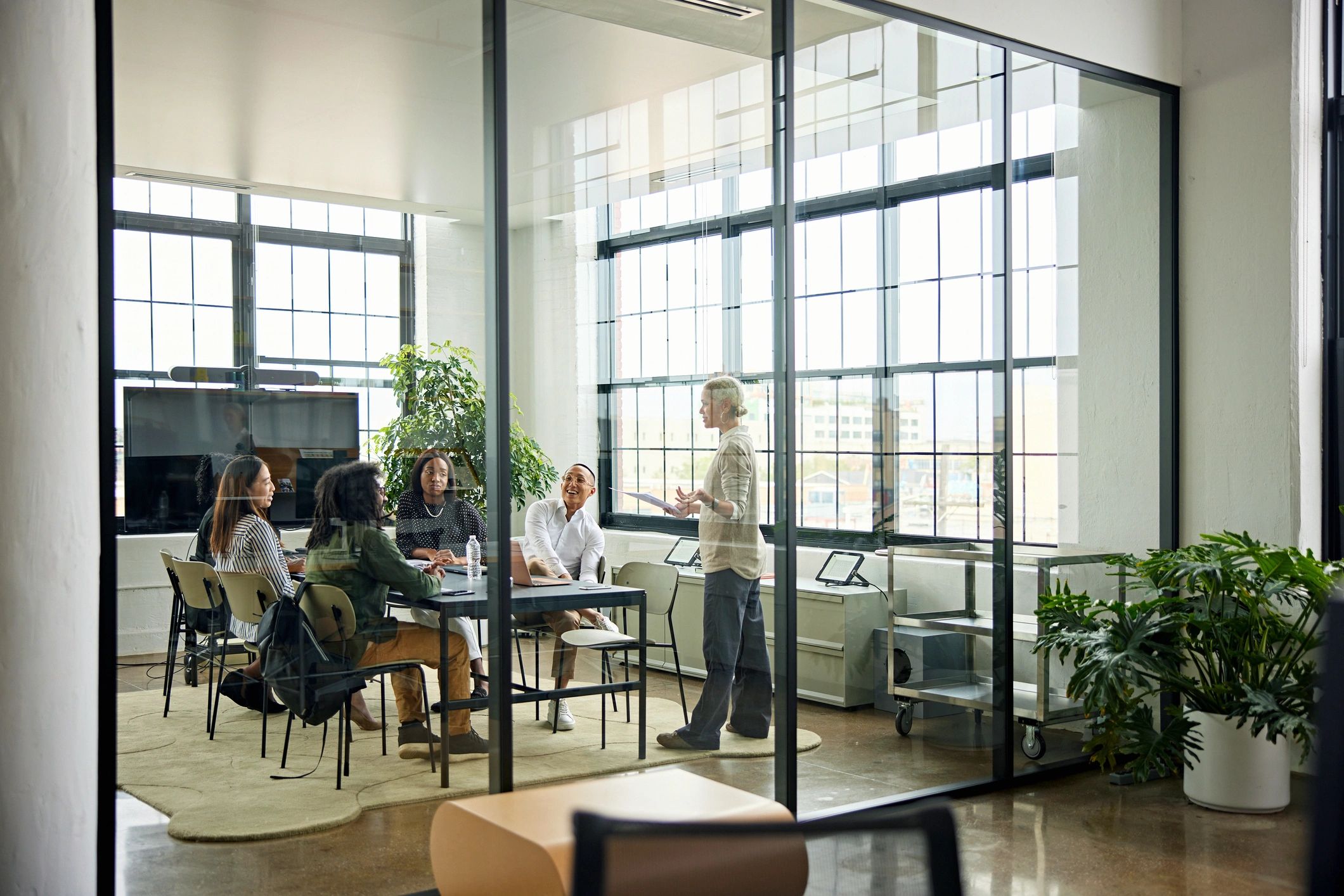 Discreet business meeting in a modern conference room
