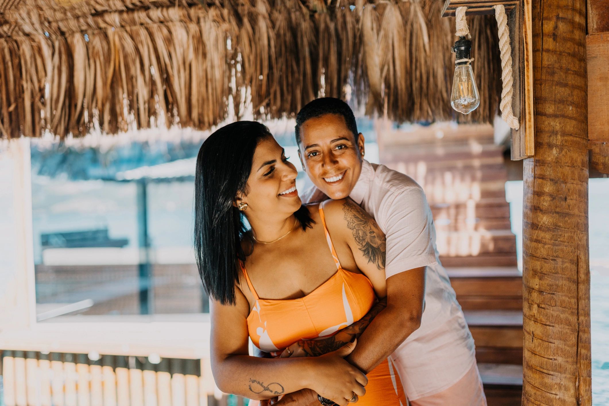 Smiling couple in a relaxed resort setting